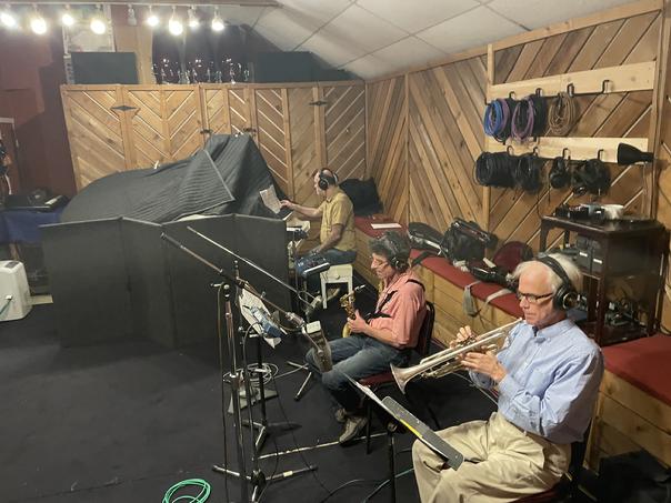 Chicago jazz greats Jeremy Kahn, Eric Schneider and Art Davis at the June 05, 2023 Frank Lamphere recording session